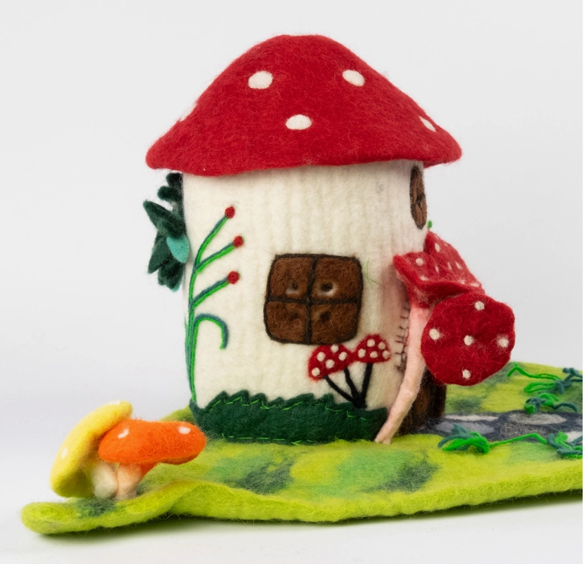 Magic Mushroom Felt Fairy playhouse | Play-mat for Finger Puppets