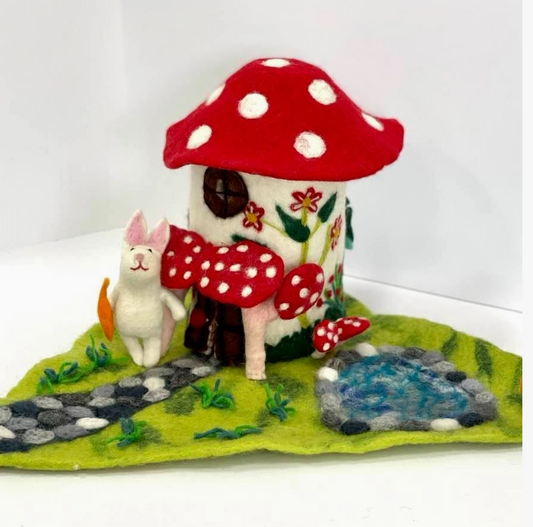 Magic Mushroom Felt Fairy playhouse | Play-mat for Finger Puppets