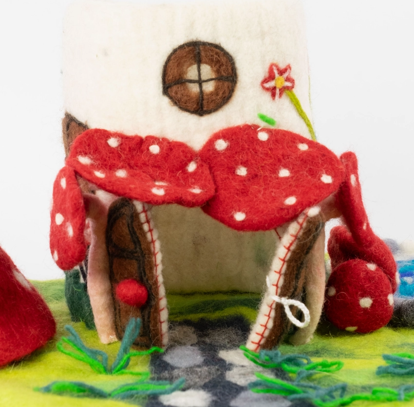 Magic Mushroom Felt Fairy playhouse | Play-mat for Finger Puppets