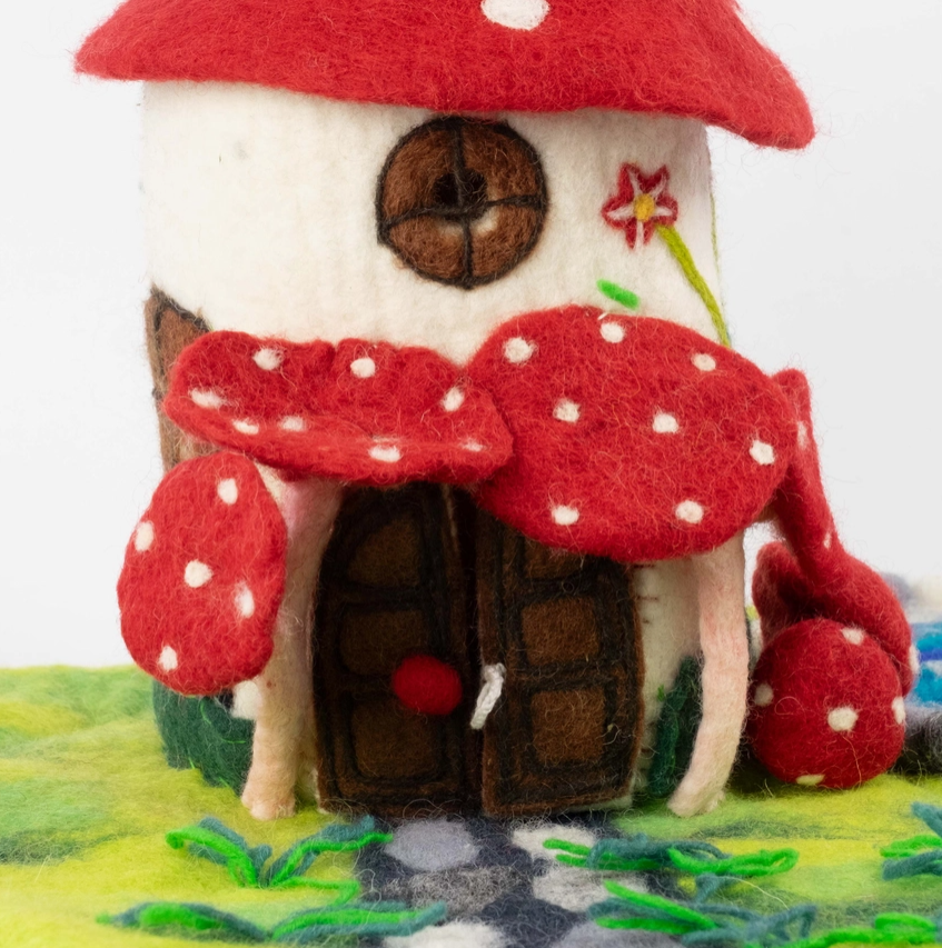 Magic Mushroom Felt Fairy playhouse | Play-mat for Finger Puppets