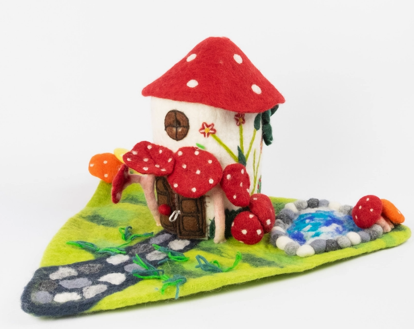 Magic Mushroom Felt Fairy playhouse | Play-mat for Finger Puppets