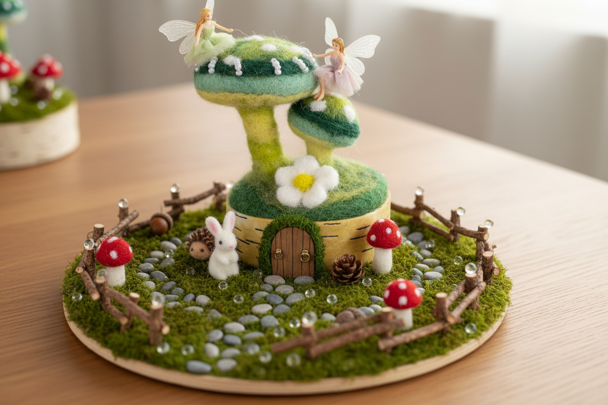 Green Parrot Woodland Felted Mushroom