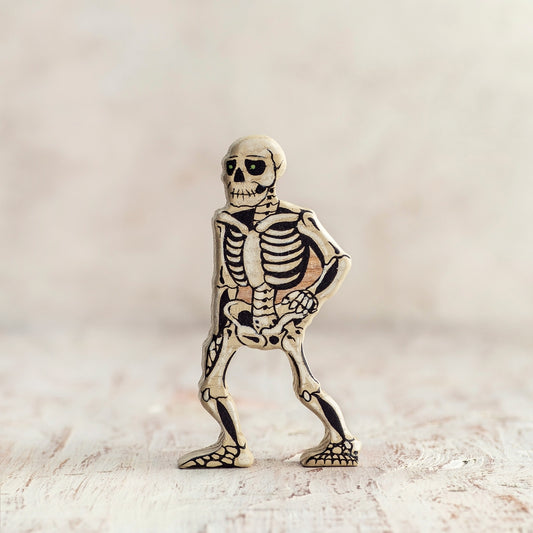 Wooden Skeleton Figurine, Halloween Decor, Spooky Gift