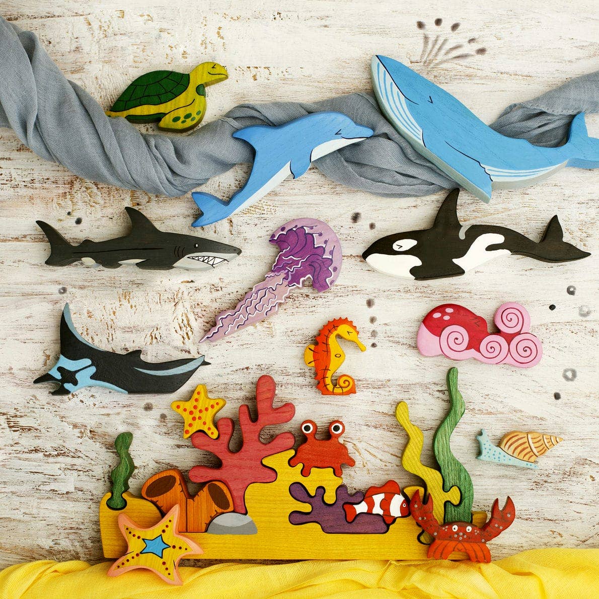 Wooden Orca figure Killer whale toy Sea animals