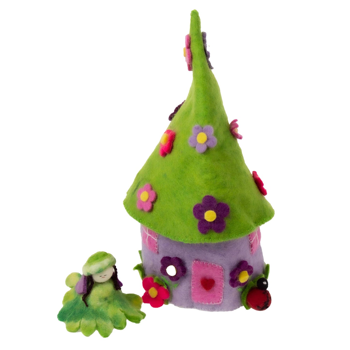 Global Crafts - Handcrafted Purple Felt Fairy House