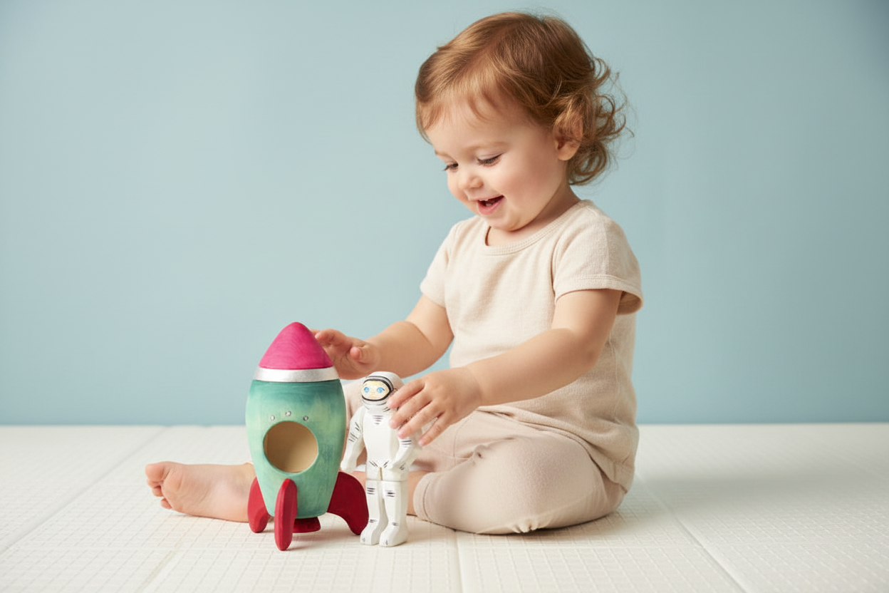 Ignite Her Dreams – Wooden Rocket & Astronaut Set