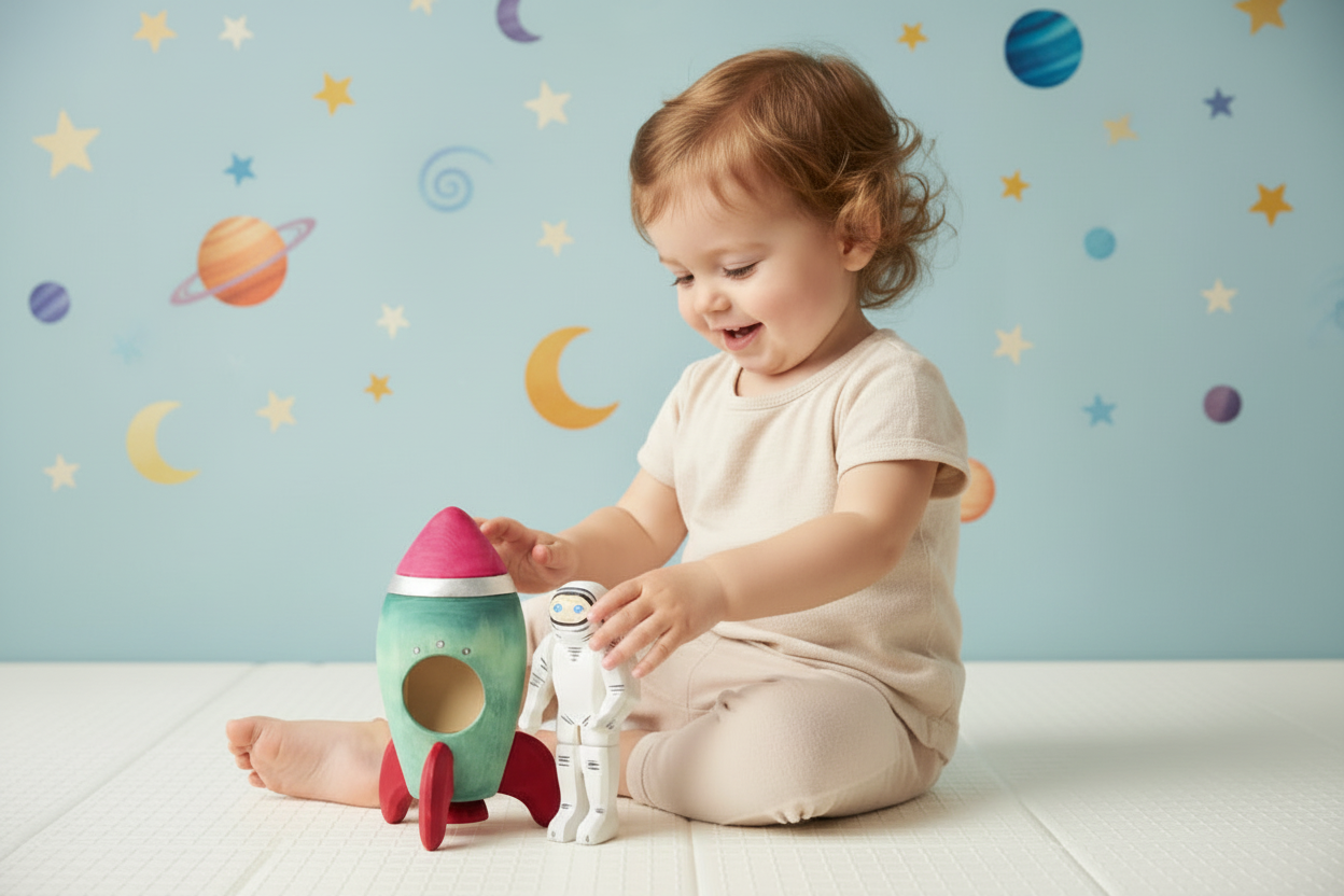 Ignite Her Dreams with – Wooden Rocket & Astronaut Set