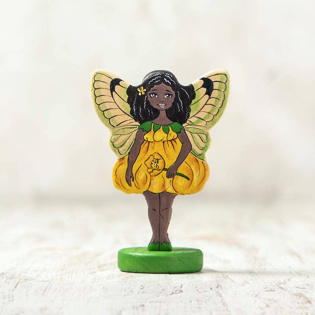 Wooden Yellow Fairy with Afro-American features